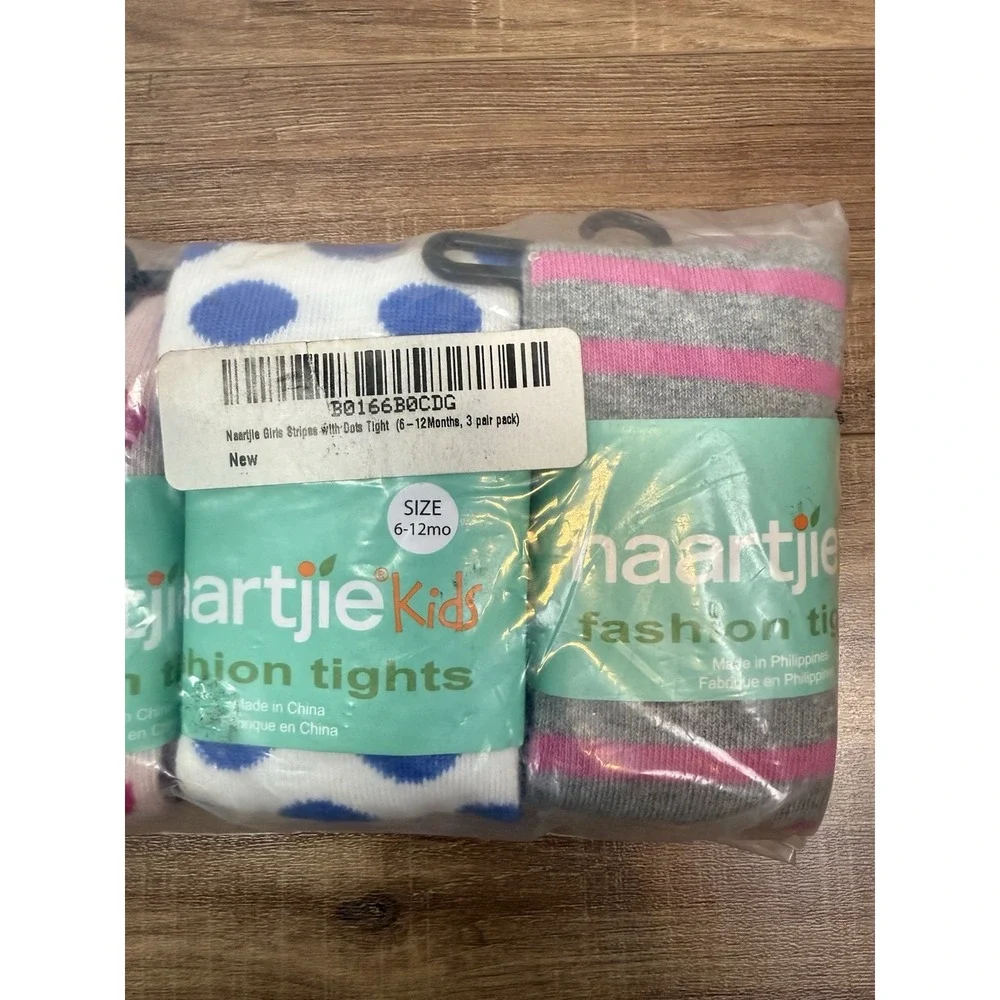 TeeHee Little Girls Fashion Cotton Tights 3 Pair Pack (Stripes & Dot) 6-12 month